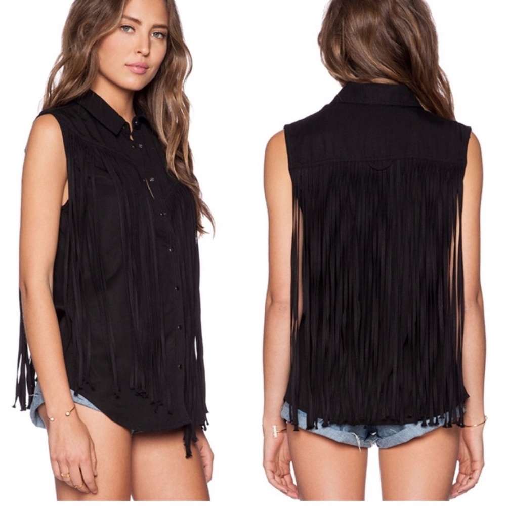 BlankNYC BLACK fringe sleeveless top sz. XS